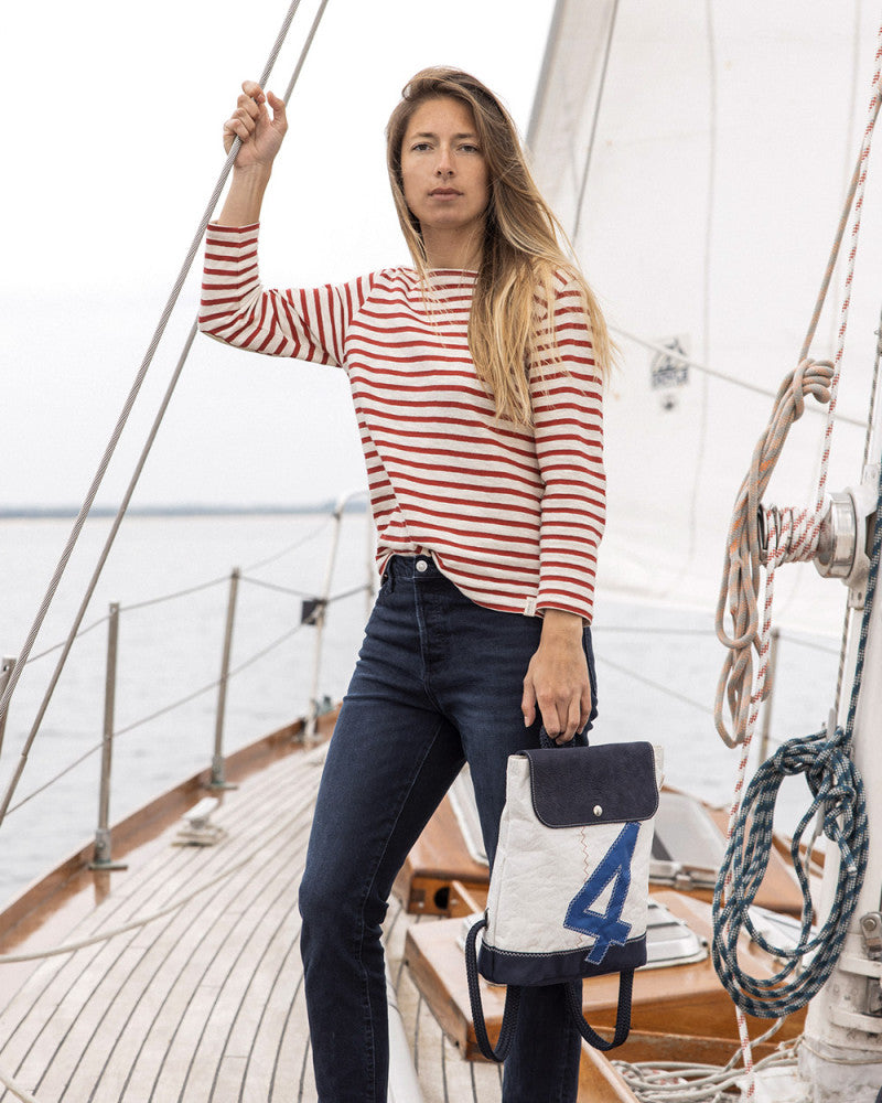 Rucksack "Odyssey" by 727 Sailbags / Segeltuch weiß navy / Motiv 4 blau