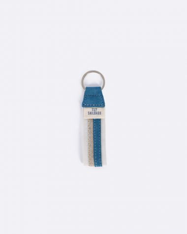 Schlüsselanhänger by 727 Sailbags / Segeltuch weiß grau / Leder blau