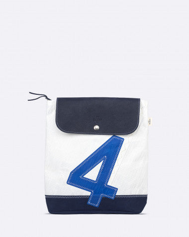 Rucksack "Odyssey" by 727 Sailbags / Segeltuch weiß navy / Motiv 4 blau