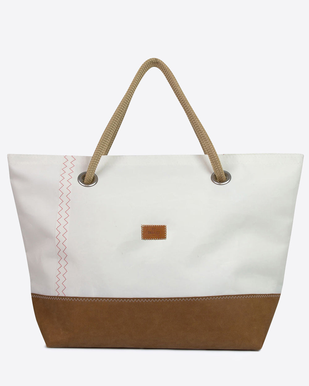 Damen Reisetasche "Carla" by 727 Sailbags / Segeltuch weiß / Boden Leder / Motiv 8 schwarz