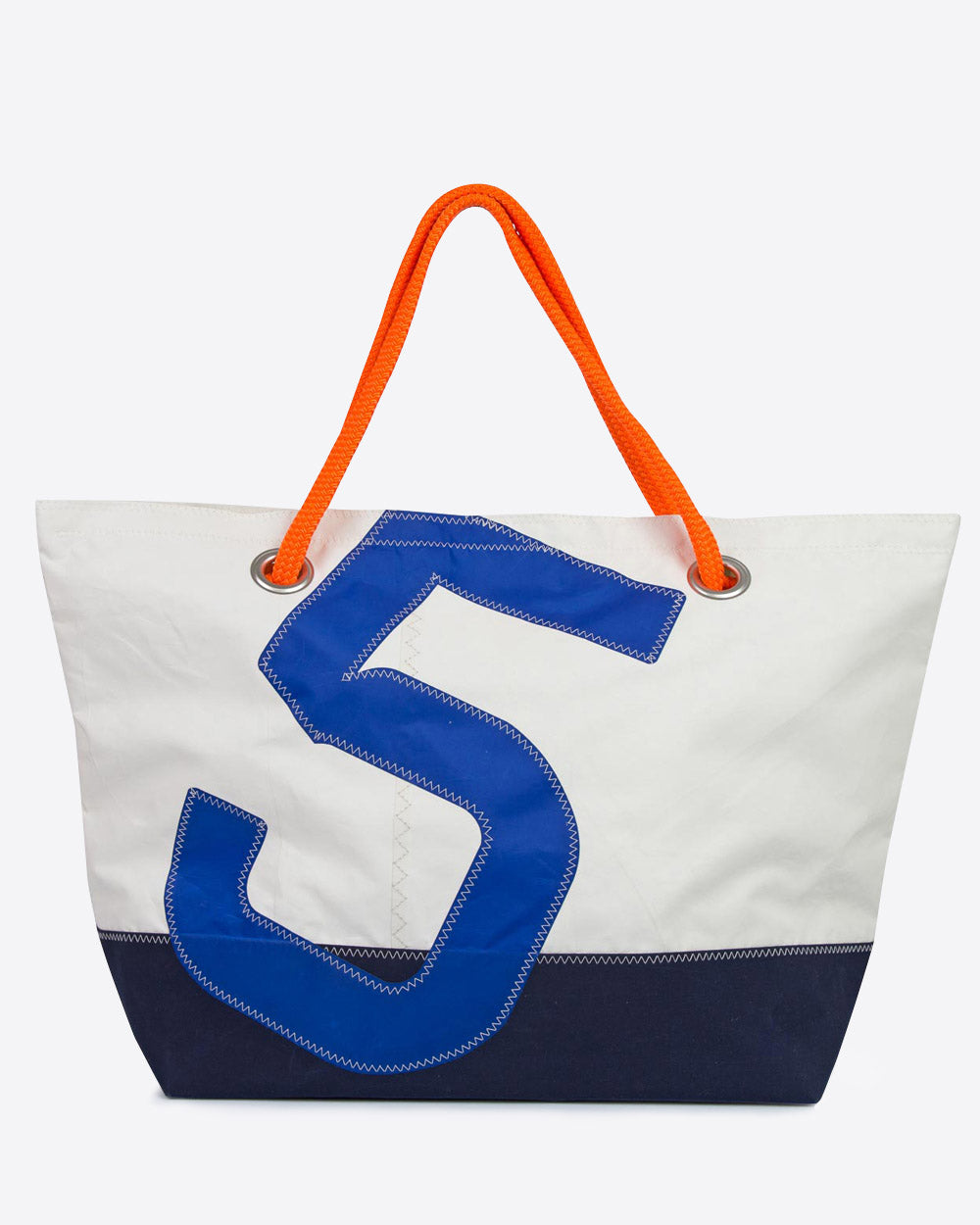 Damen Reisetasche "Carla" by 727 Sailbags / Segeltuch weiß / Boden navy / Motiv 5 blau