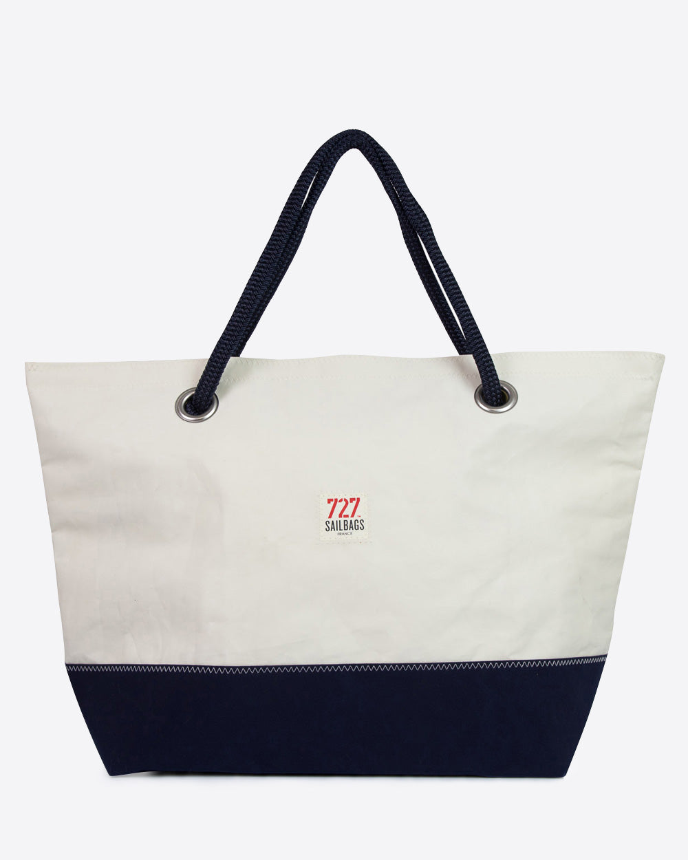 Damen Reisetasche "Carla" by 727 Sailbags / Segeltuch weiß / Boden navy / Motiv 9 rot