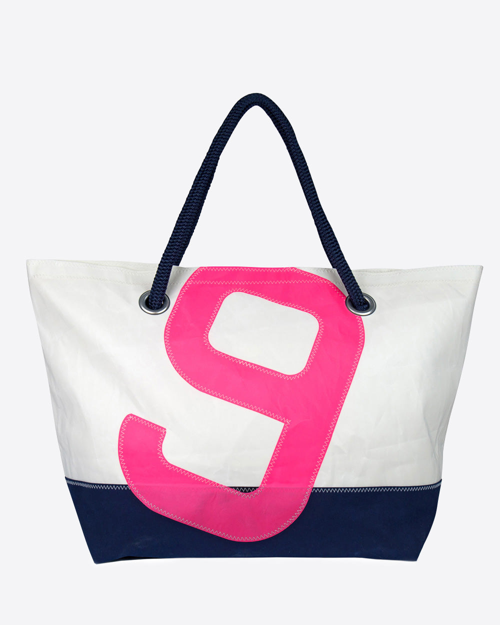 Damen Reisetasche "Carla" by 727 Sailbags / Segeltuch weiß / Boden navy / Motiv 9 pink