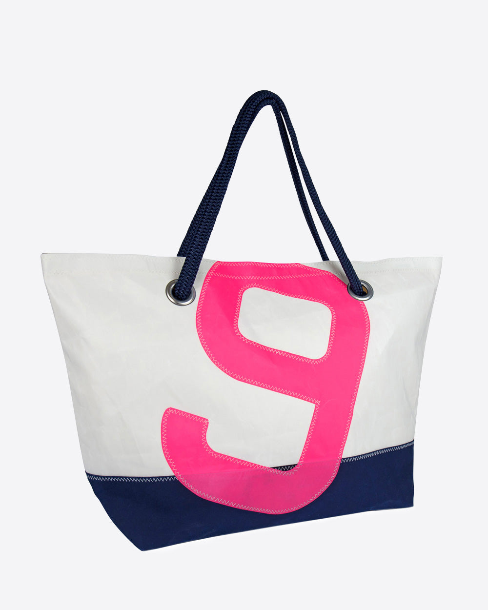Damen Reisetasche "Carla" by 727 Sailbags / Segeltuch weiß / Boden navy / Motiv 9 pink