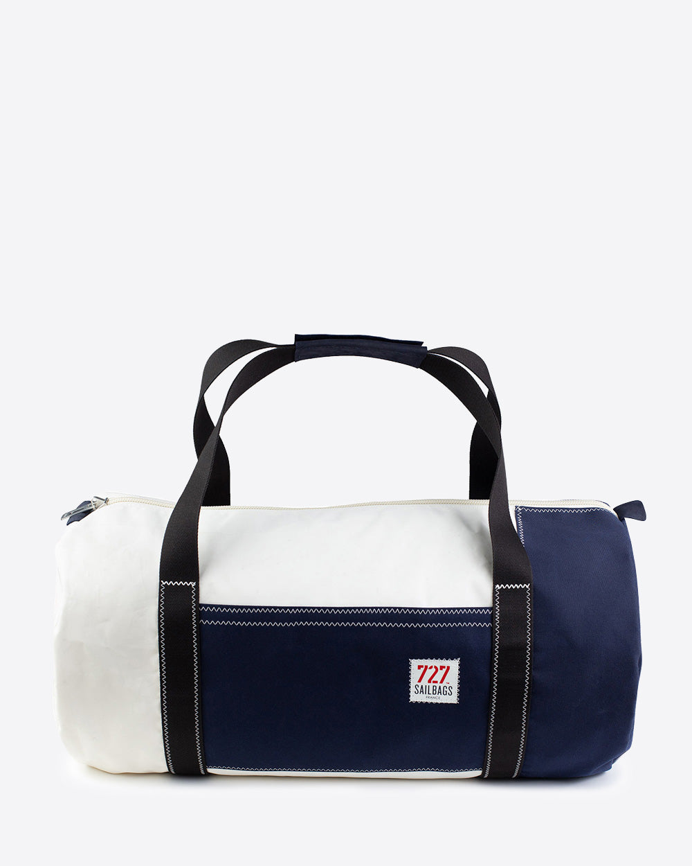 Reisetasche "Onshore" by 727 Sailbags / Segeltuch weiß navy / Motiv 8 rot