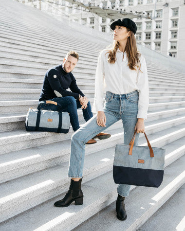 Reisetasche "Polochon" by 727 Sailbags / Segeltuch grau / Boden navy