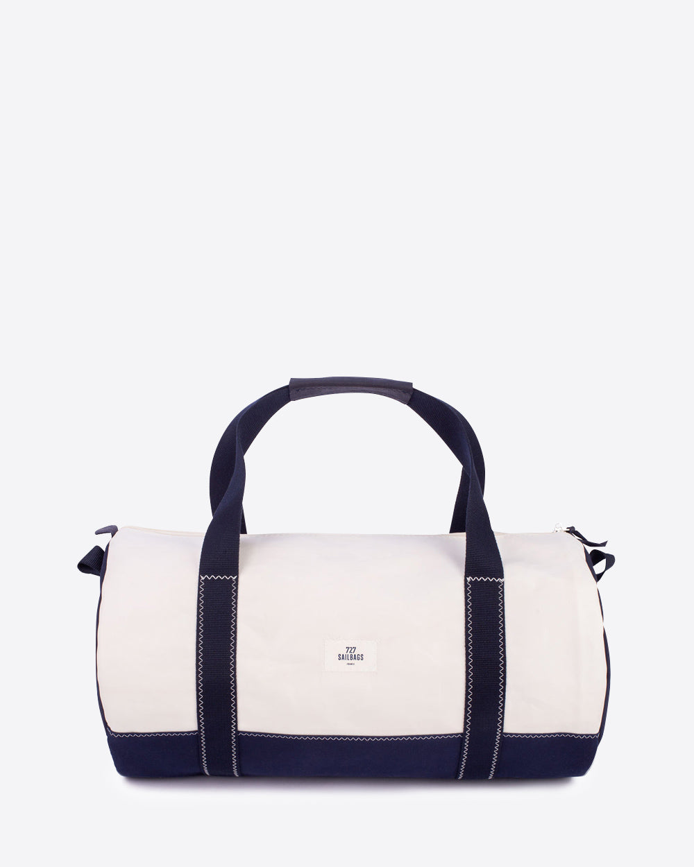 Reisetasche "Polochon" by 727 Sailbags / Segeltuch weiß / Boden navy / Motiv 5 rot