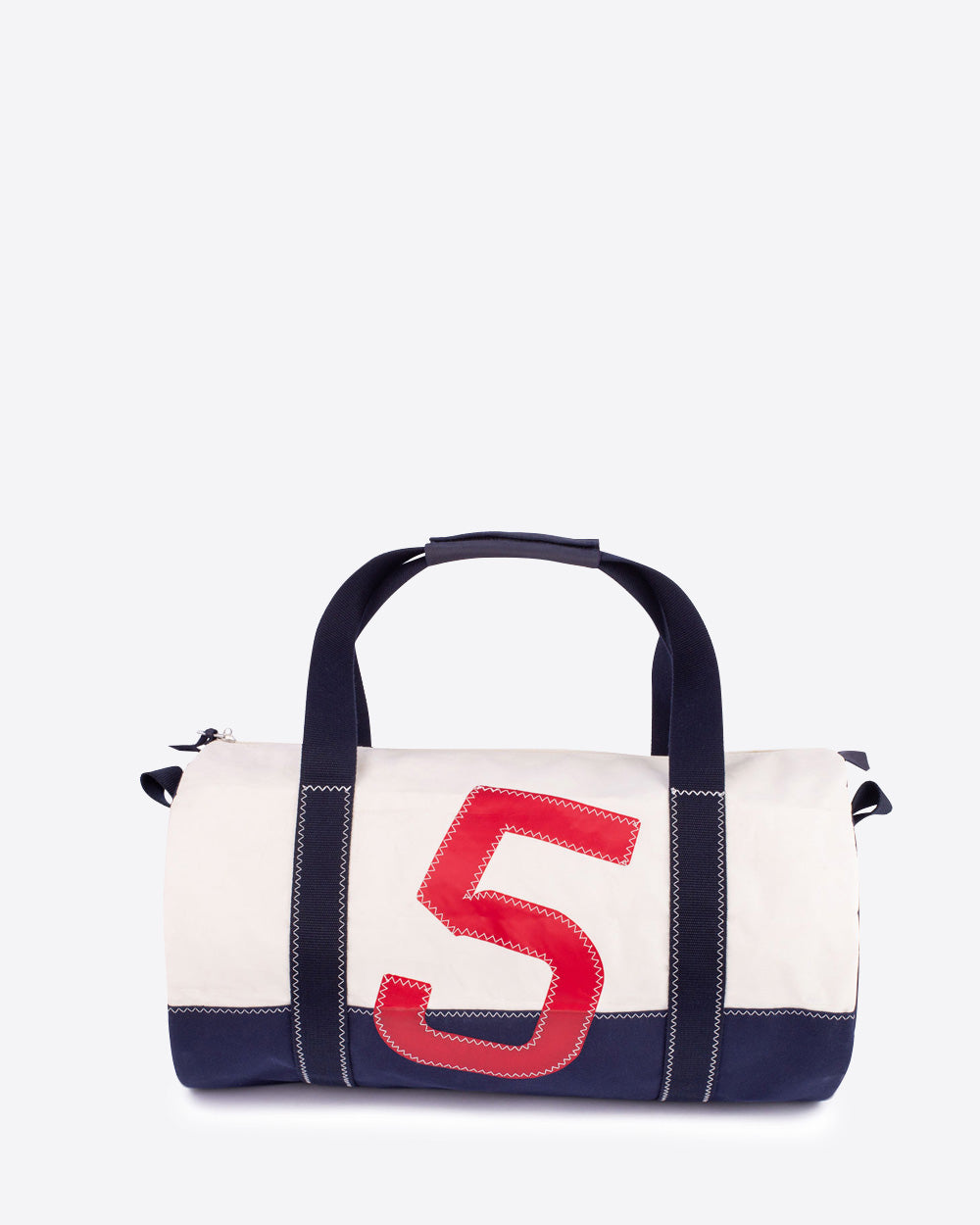 Reisetasche "Polochon" by 727 Sailbags / Segeltuch weiß / Boden navy / Motiv 5 rot
