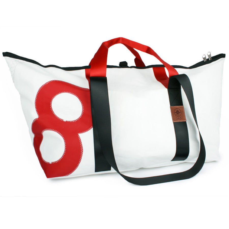 Reisetasche 360 Grad "Kutter XL" / Segeltuch weiß / Motiv Zahl rot