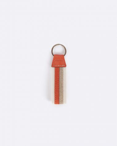 Schlüsselanhänger by 727 Sailbags / Segeltuch weiß grau / Leder orange