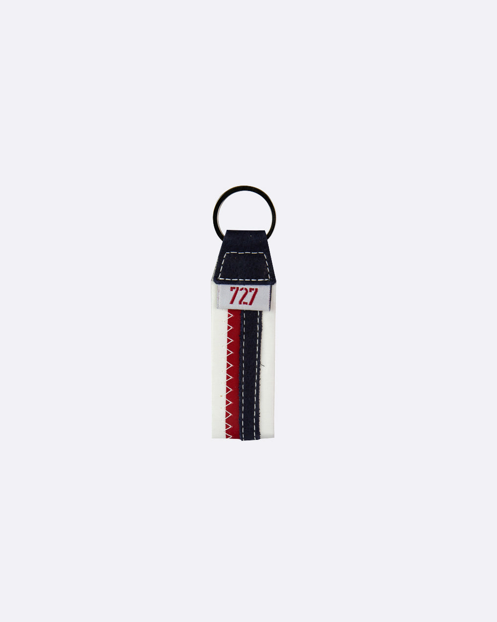 Schlüsselanhänger by 727 Sailbags / Segeltuch weiß rot / Leder navy