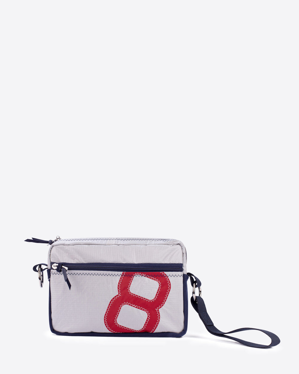 Umhängetasche " Max" by 727 Sailbags / Segeltuch weiß / Motiv 8 rot