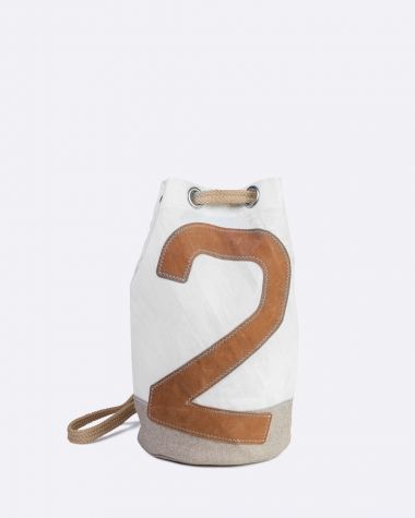 Seesack "Jack" by 727 Sailbags / Segeltuch weiß / Boden Leinen / Motiv 2 Leder