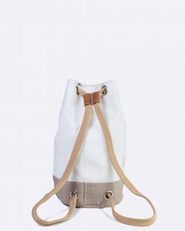 Seesack "Jack" by 727 Sailbags / Segeltuch weiß / Boden Leinen / Motiv 2 Leder