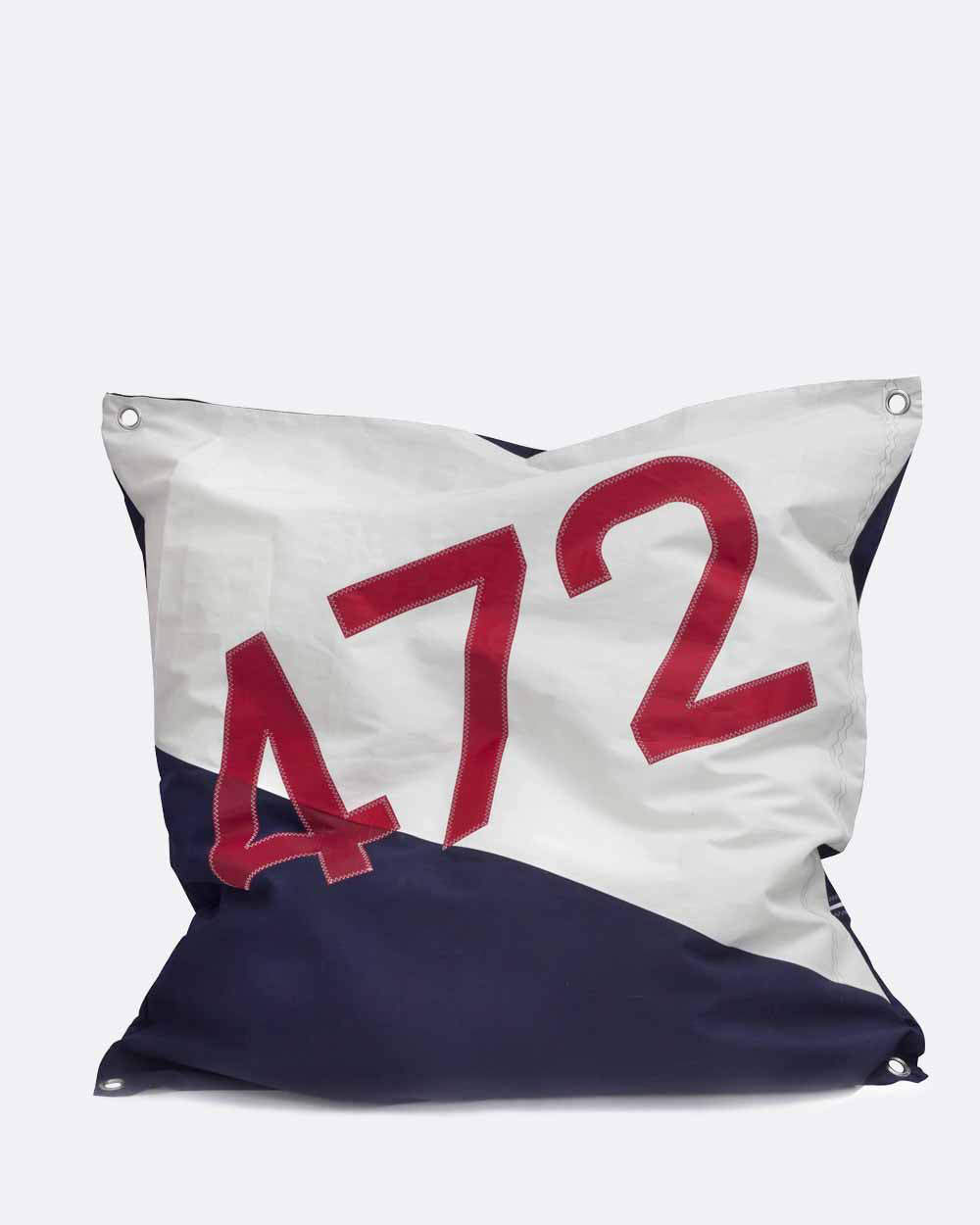 Sitzsack Sitzkissen "Maxi" by 727 Sailbags / Segeltuch weiß / Boden navy / Motiv 472 rot