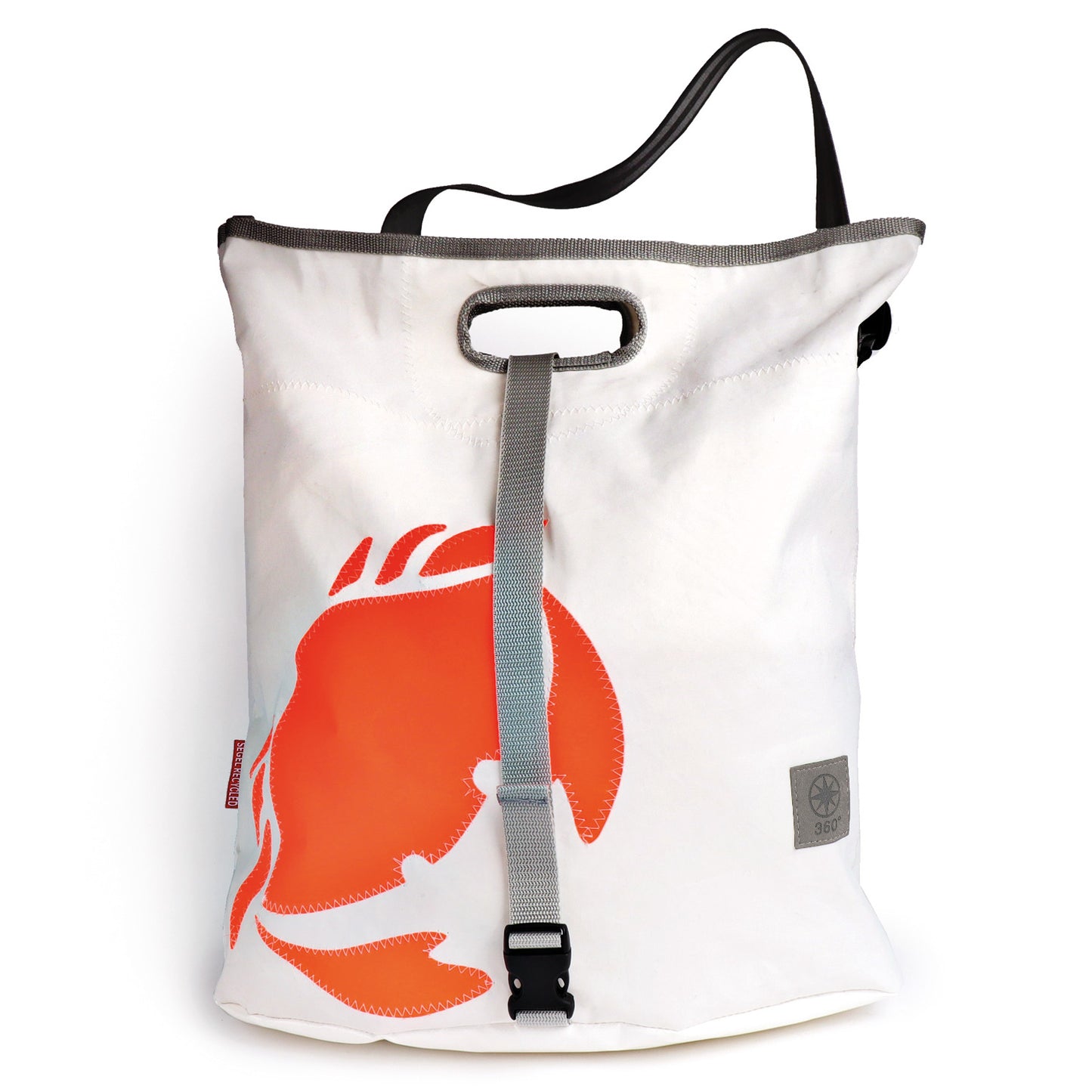Einkaufstasche 360 Grad "Tender"  / Segeltuch weiß / Motiv Krabbe orange