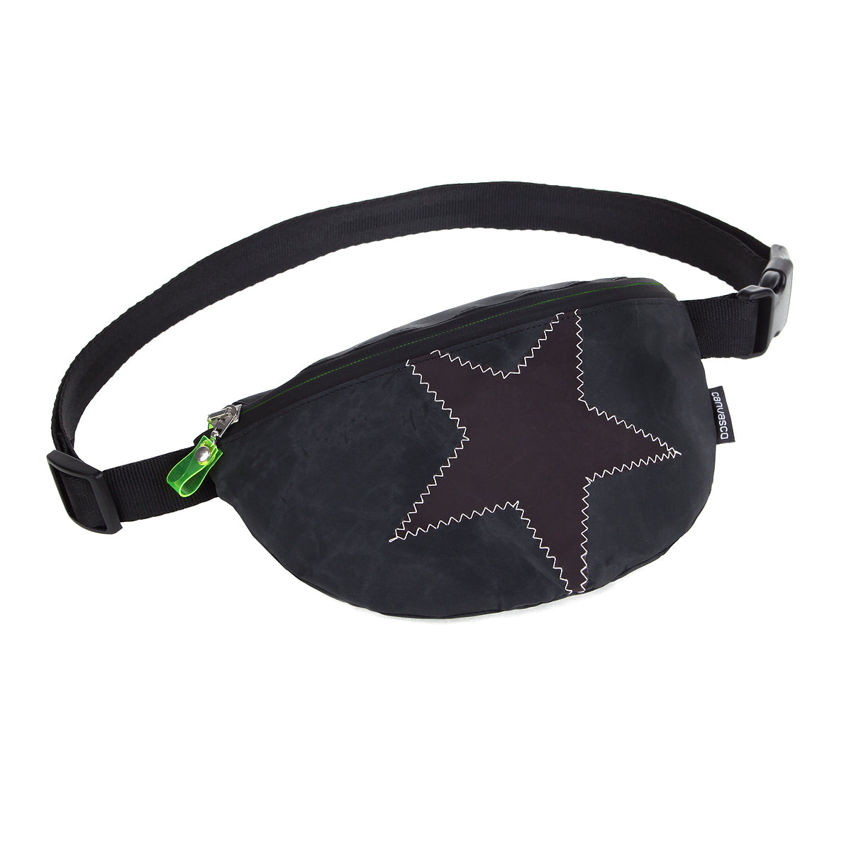 Bauchtasche CANVASCO "Hipbag" / Segeltuch schwarz / Gurt schwarz / Motiv Stern braun