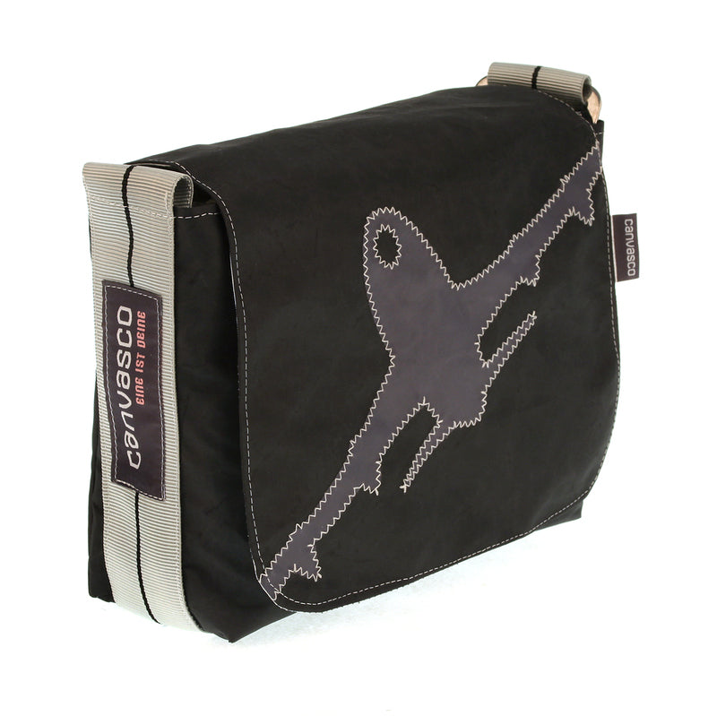 Kindertasche CANVASCO "Kids" / Segeltuch schoko / Gurt grau-schwarz / Motiv Flugzeug schoko