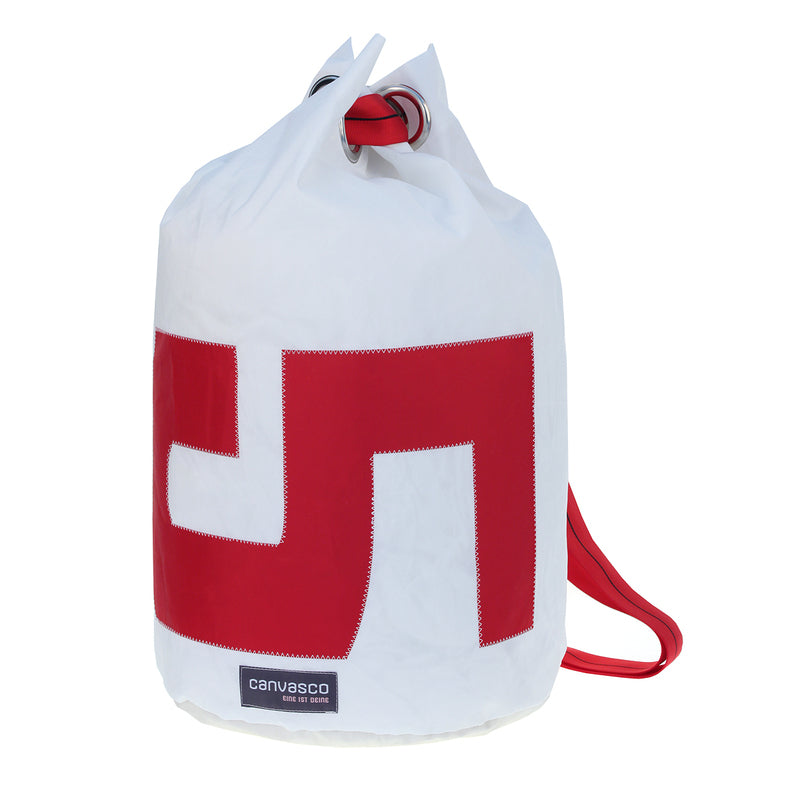 Seesack CANVASCO "Seasick" / Segeltuch weiß / Gurt rot-schwarz / Motiv 5 rot