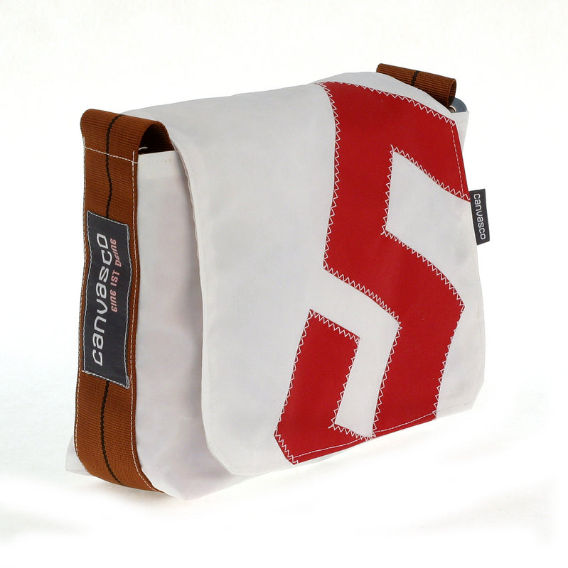 Kindertasche CANVASCO "Kids" / Segeltuch weiß / Gurt gold-schwarz / Motiv 5 rot