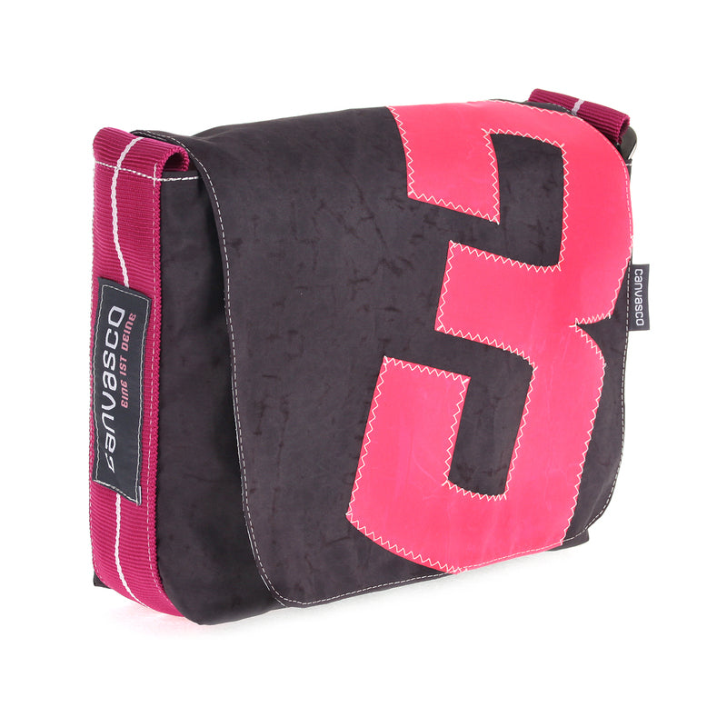 Kindertasche CANVASCO "Kids" / Segeltuch schoko / Gurt himbeer-weiß / Motiv 3 himbeer