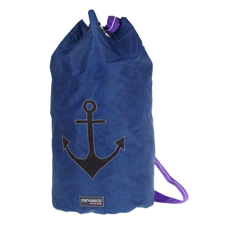 Seesack CANVASCO "Seasick" / Segeltuch blau / Gurt lila-weiß / Motiv Anker schwarz