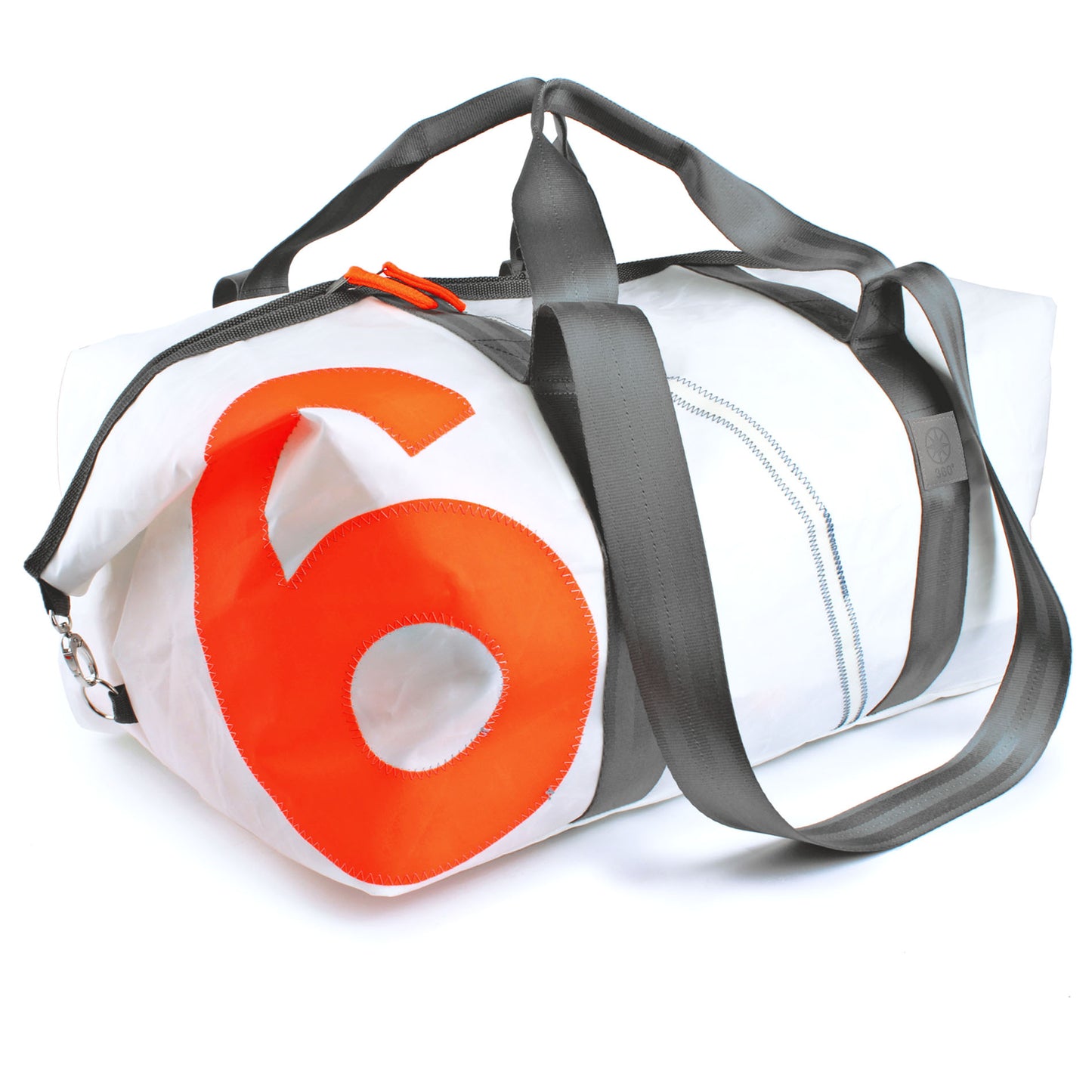 Reisetasche 360 Grad "Kutter XL" / Segeltuch weiß / Motiv Zufallszahl neonorange