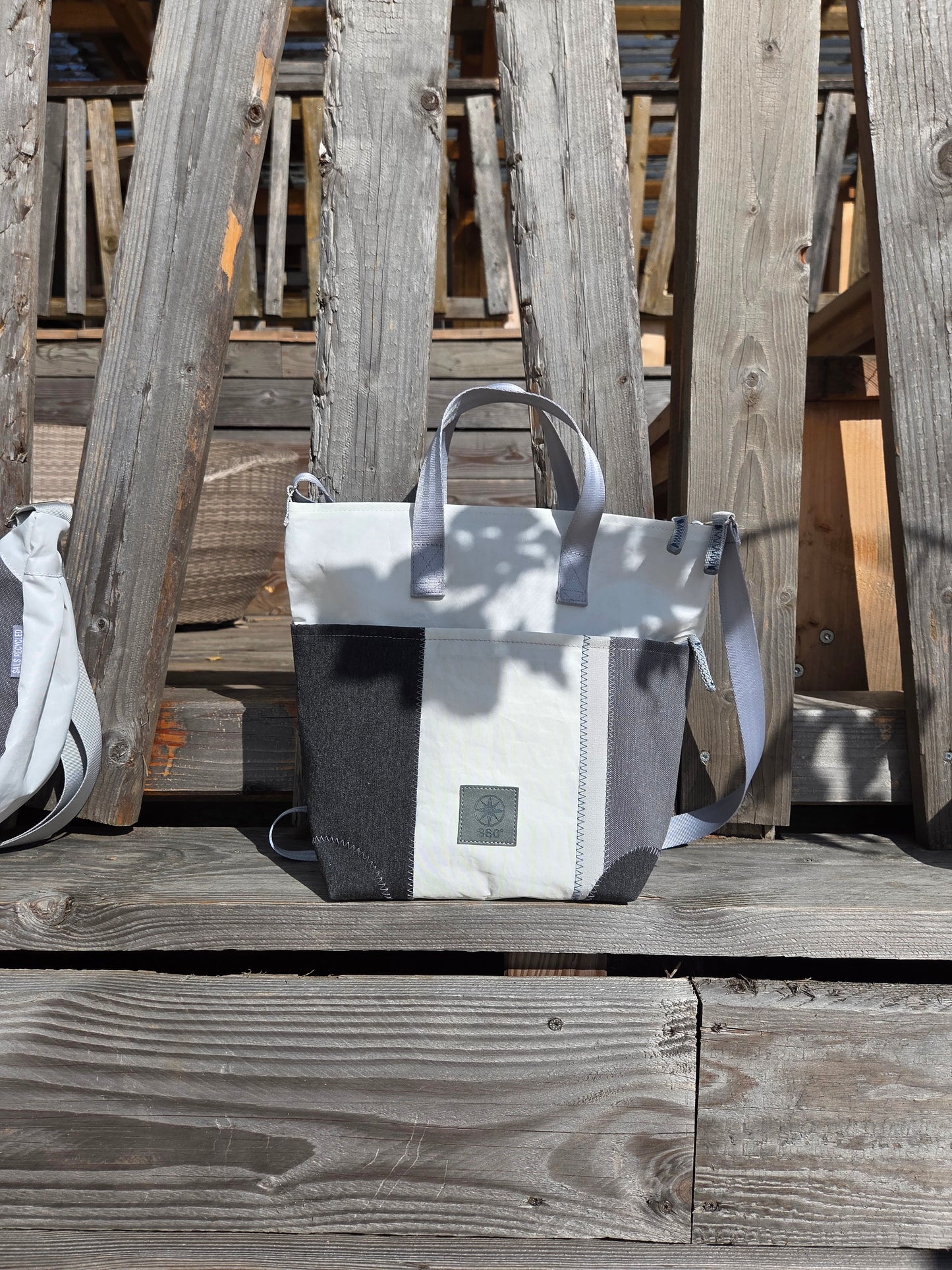 Handtasche 360 Grad "Deern Mini" / Segeltuch weiß grau