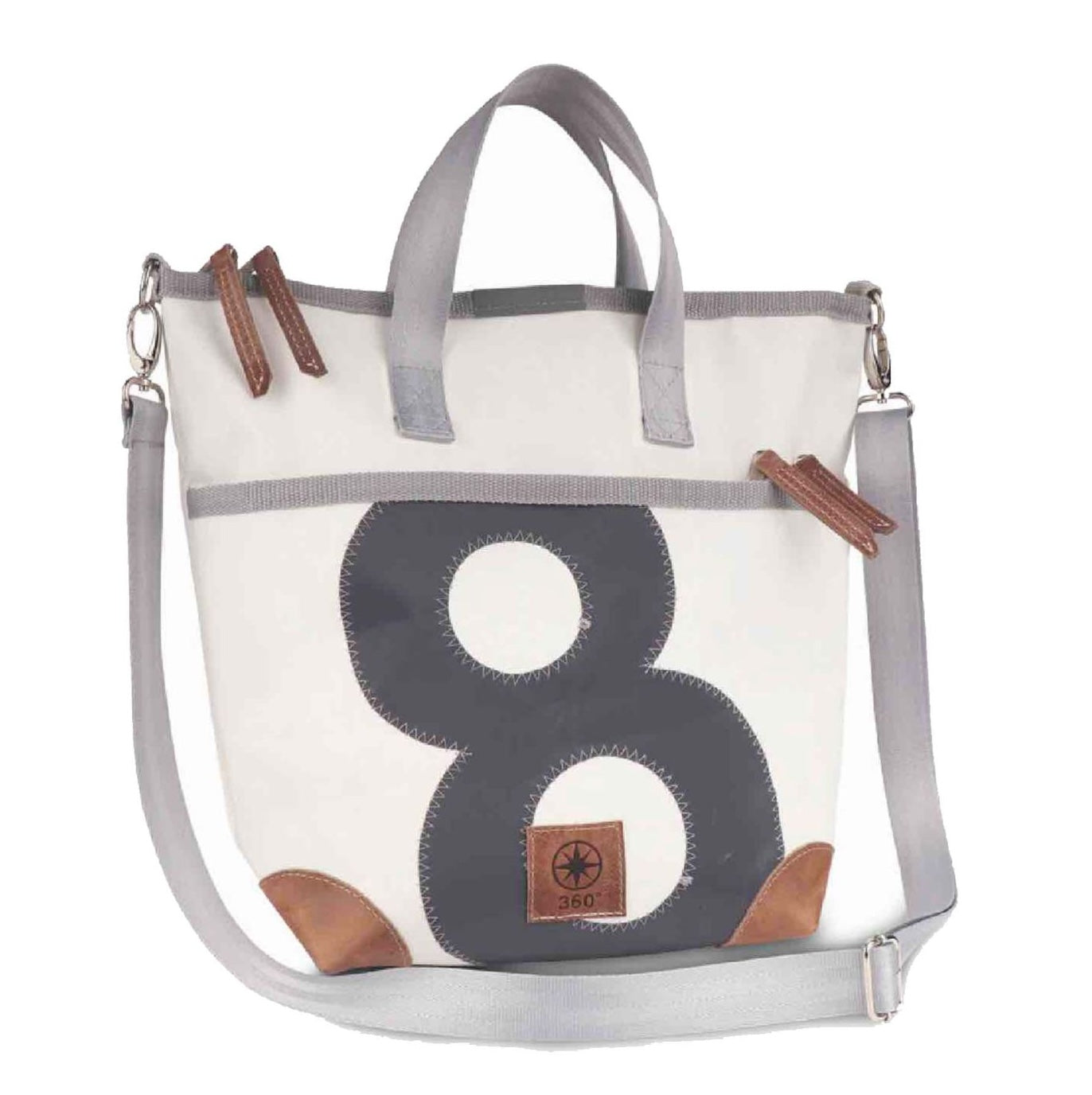 Handtasche 360 Grad "Deern Mini" / Segeltuch weiß / Motiv Zufallszahl grau
