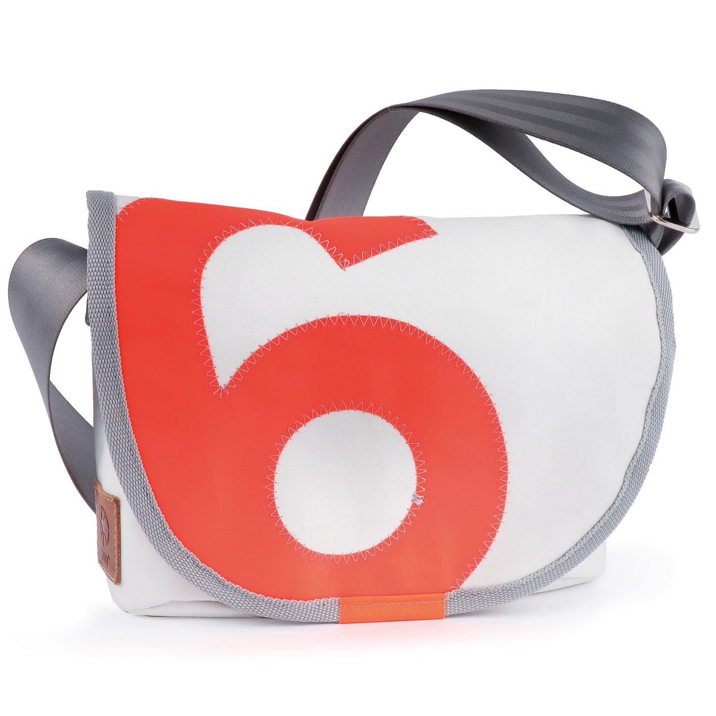 Damen Umhängetasche 360 Grad "Perle" / Segeltuch weiß / Zufallszahl orange