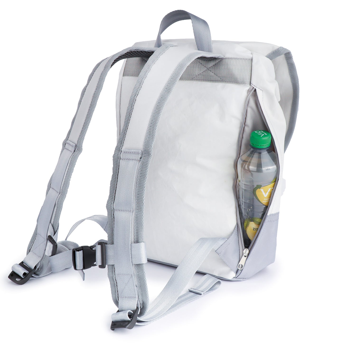 Rucksack 360 Grad "Landgang" / Segeltuch weiß grau / Motiv Zufallszahl grau