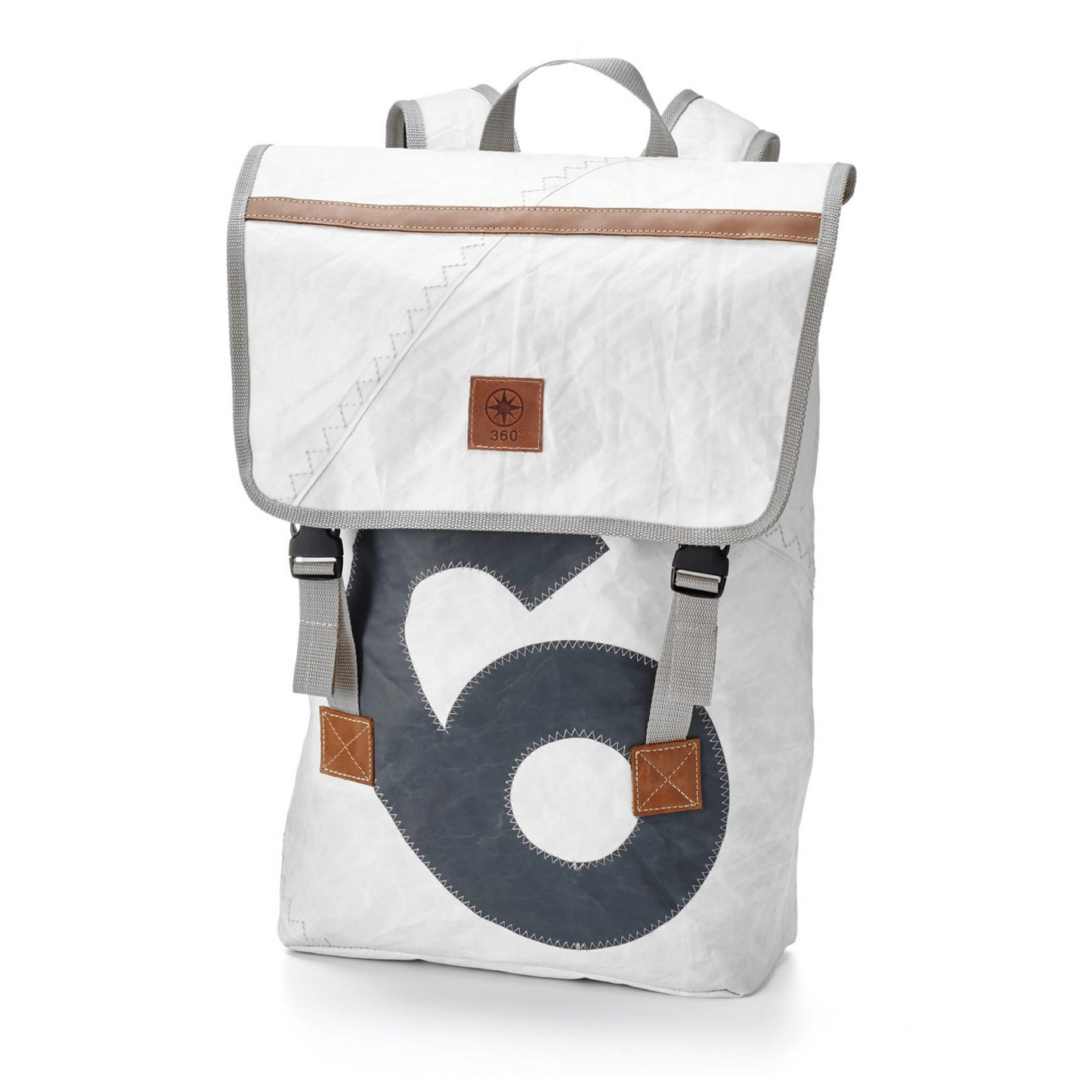 Rucksack 360 Grad "Landgang" / Segeltuch weiß grau / Motiv Zufallszahl grau