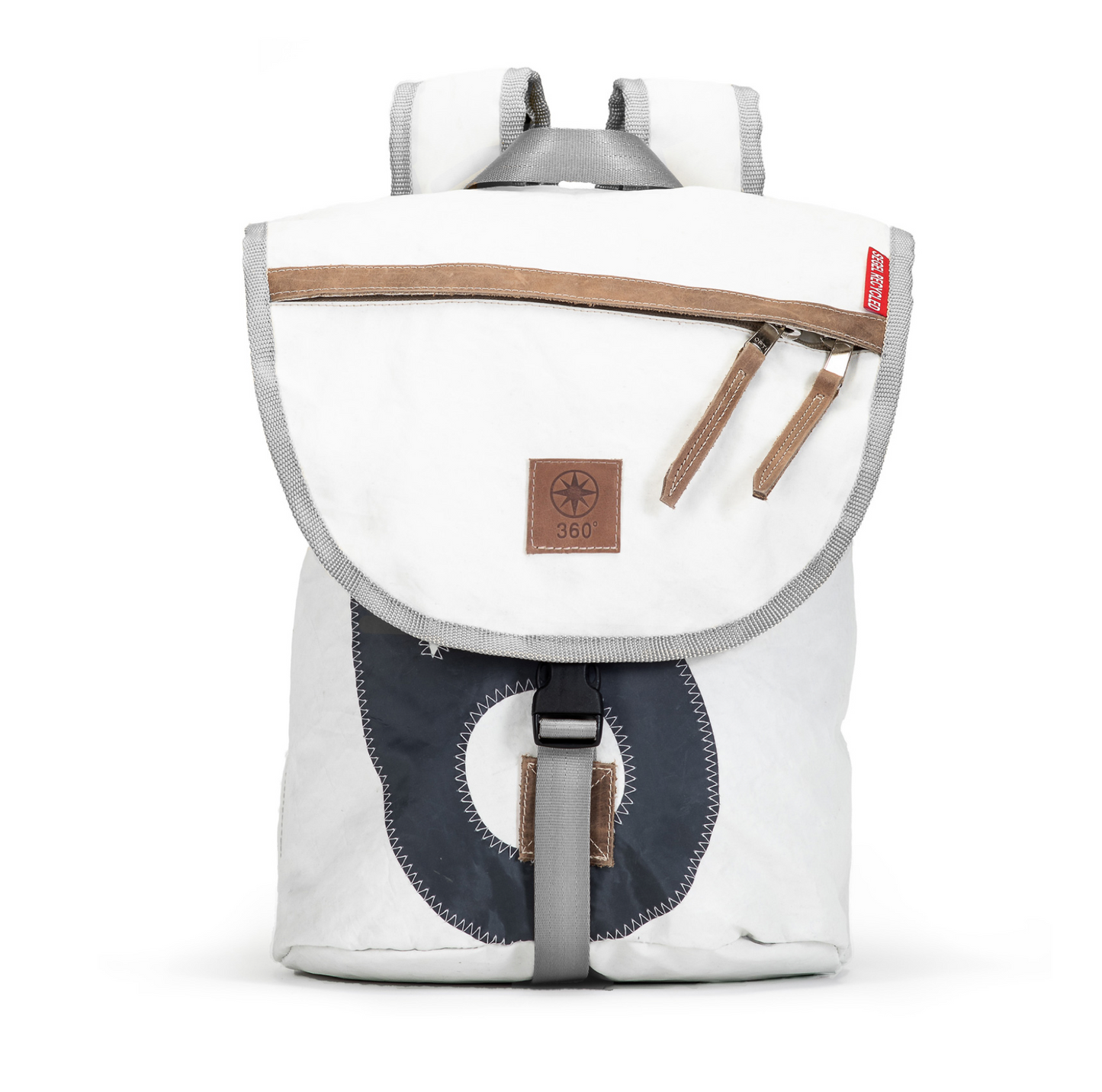 Rucksack 360 Grad "Landgang Mini" / Segeltuch weiß / Motiv Zufallszahl grau