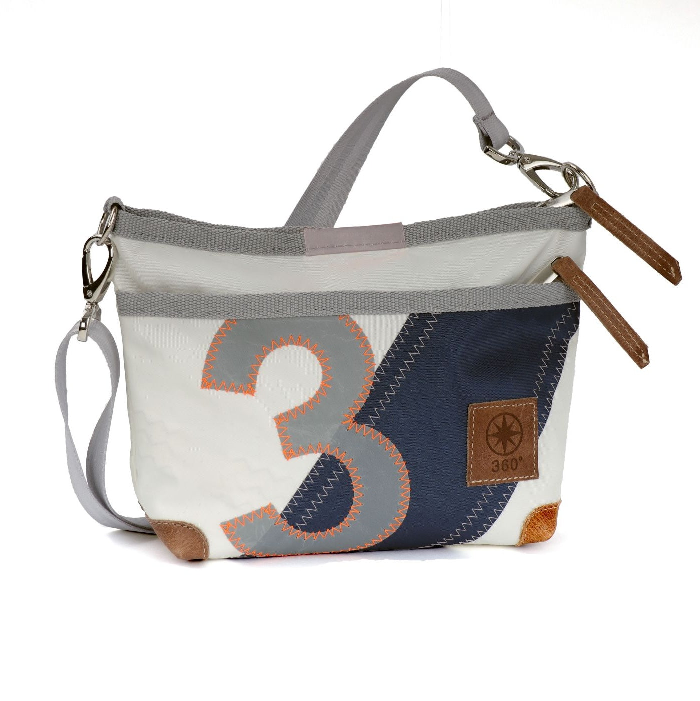 Handtasche 360 Grad "Deern Lütt" / Segeltuch weiß blau / Motiv Zufallszahl blau weiß