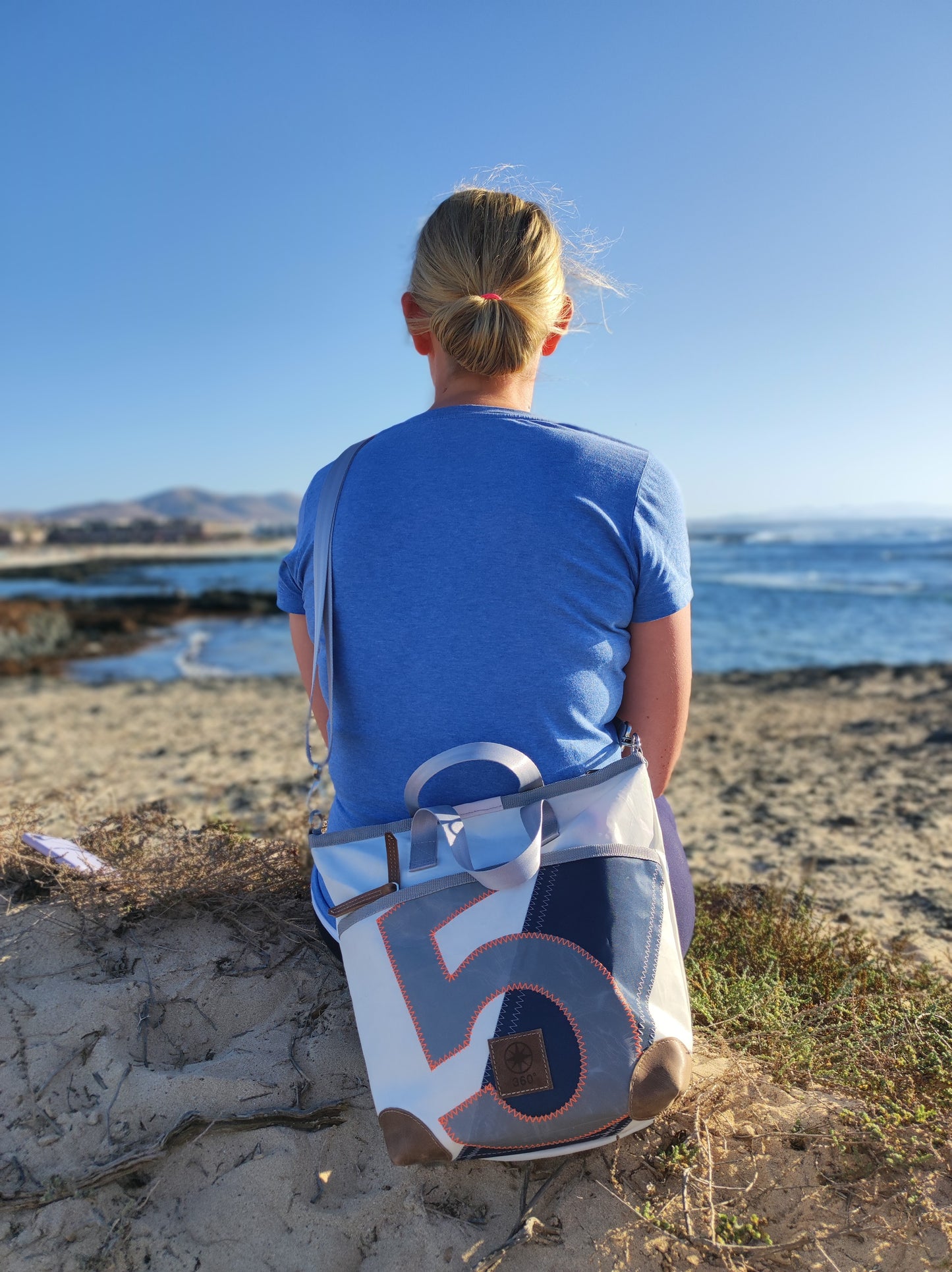 Handtasche 360 Grad "Deern Mini" / Segeltuch blau grau
