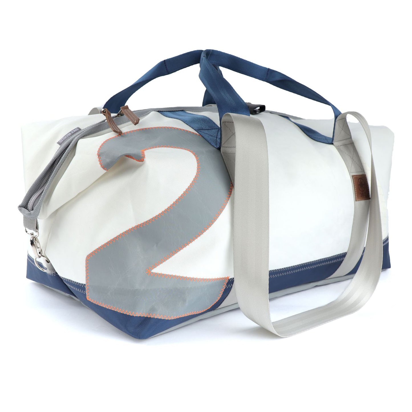 Reisetasche 360 Grad "Kutter XL" / Segeltuch weiß blau / Motiv Zufallszahl hellgrau