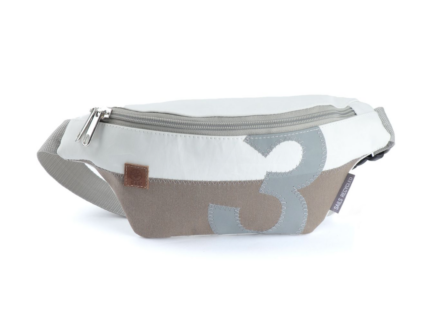 Bauchtasche 360 Grad "Knoten" / Segeltuch weiß taupe / Motiv Zufallszahl grau