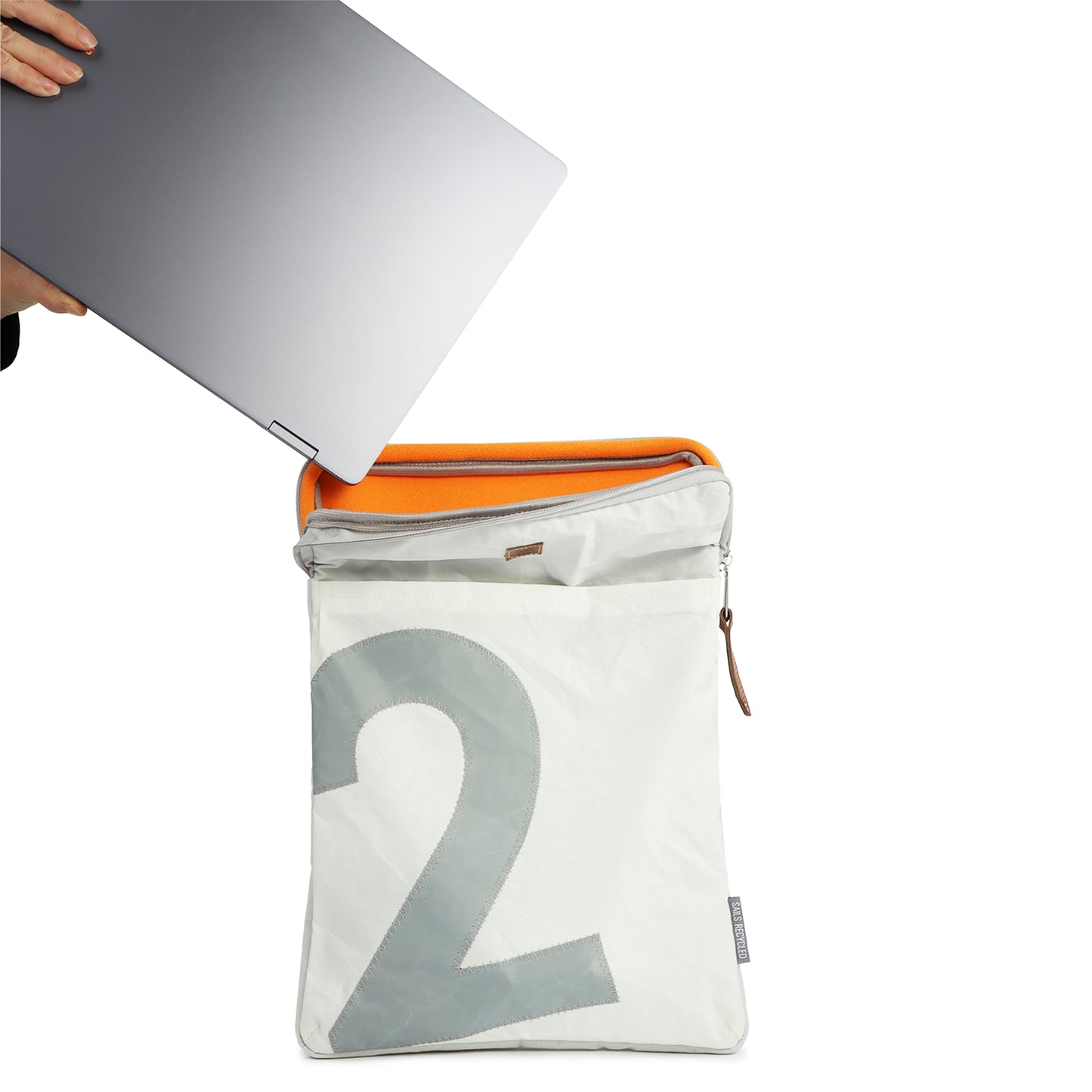 Laptopsleeve 14" 360 Grad "Hafen" / Segeltuch weiß / Motiv Zufallszahl grau