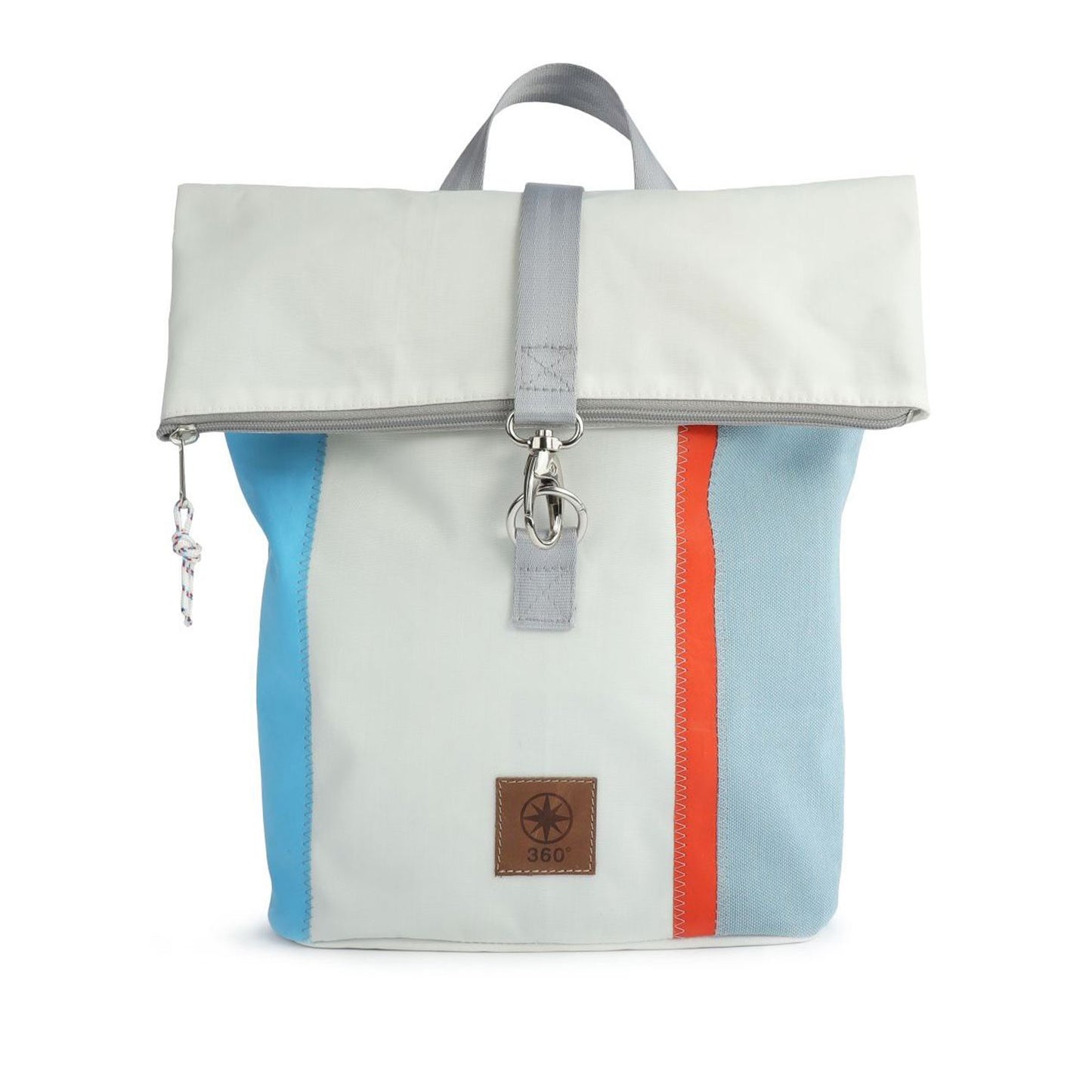 Rolltop Rucksack S 360 Grad "Möwe" / Segeltuch weiß blau orange / Motiv WEEL Kollektion