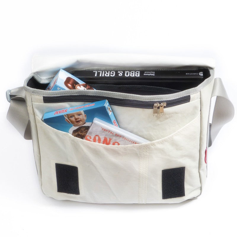Laptoptasche,weiss,schwarz/grau, Zahl grau, Gurt grau