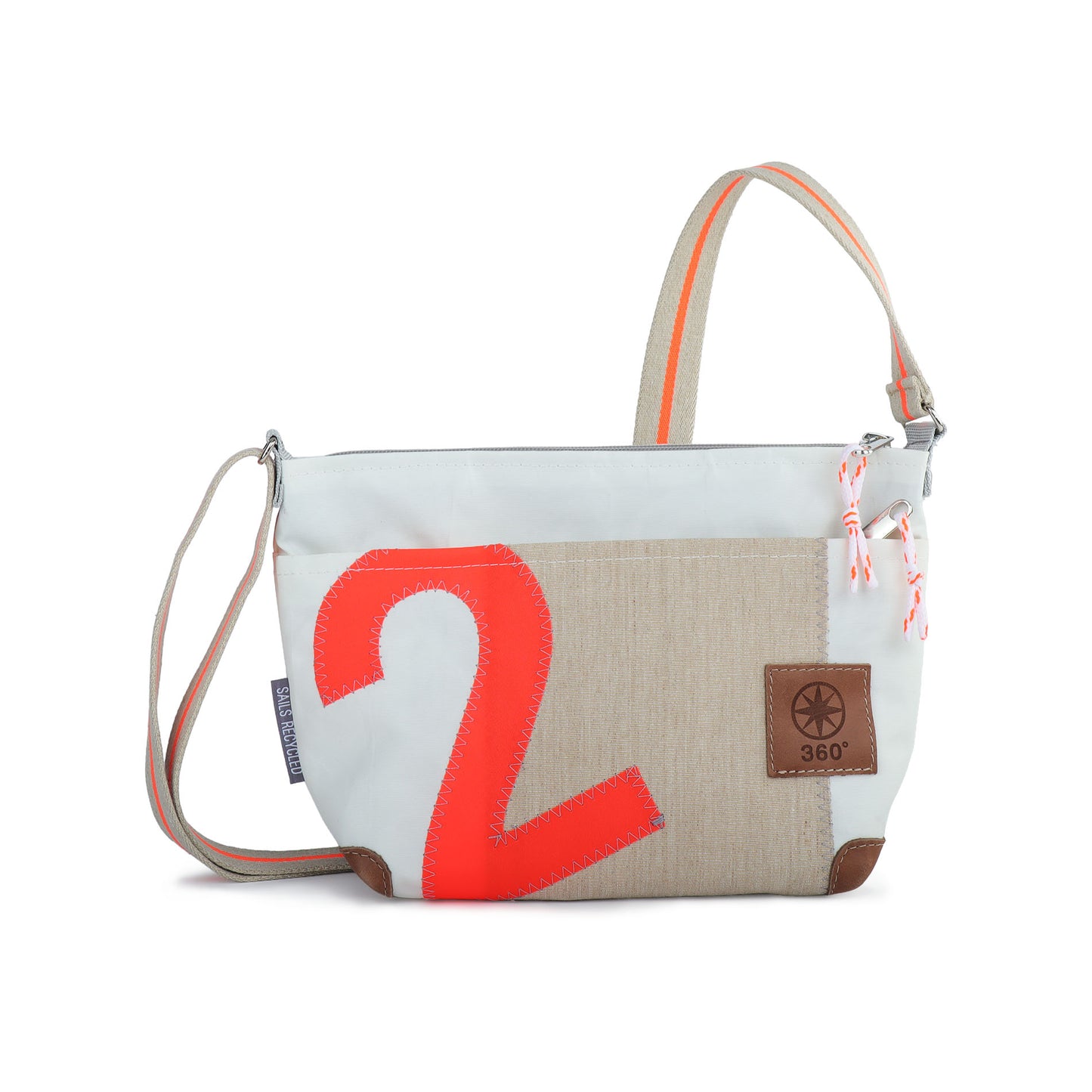 Handtasche 360 Grad "Deern Lütt" / Segeltuch weiß beige / Motiv RESQ Zufallszahl orange