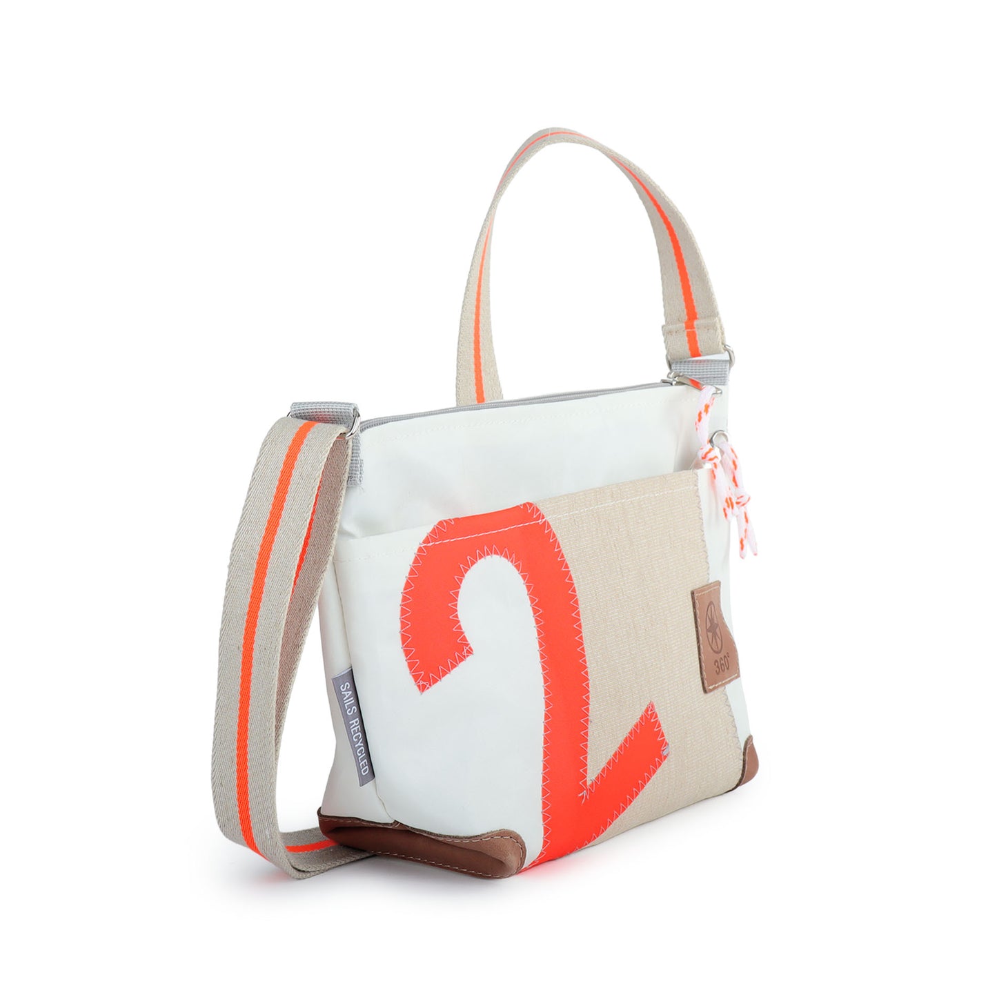 Handtasche 360 Grad "Deern Lütt" / Segeltuch weiß beige / Motiv RESQ Zufallszahl orange