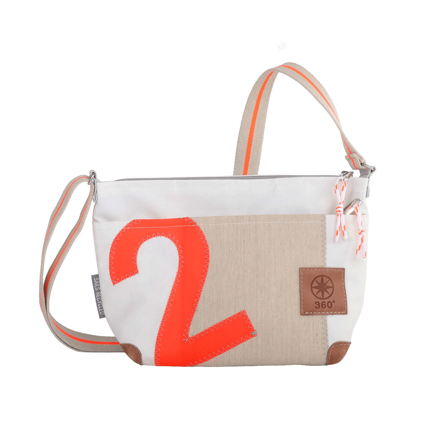 Handtasche 360 Grad "Deern Lütt" / Segeltuch weiß beige / Motiv RESQ Zufallszahl orange