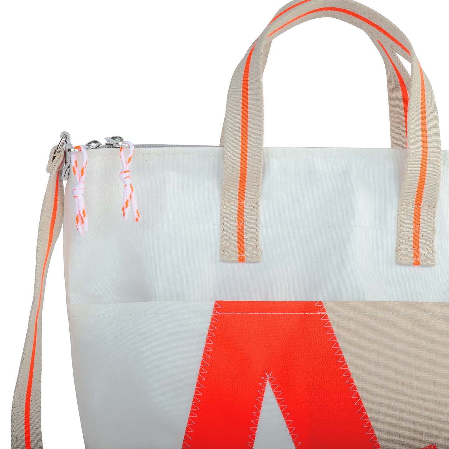 Handtasche 360 Grad "Deern Mini" / Segeltuch weiß beige / Motiv RESQ Zufallszahl orange