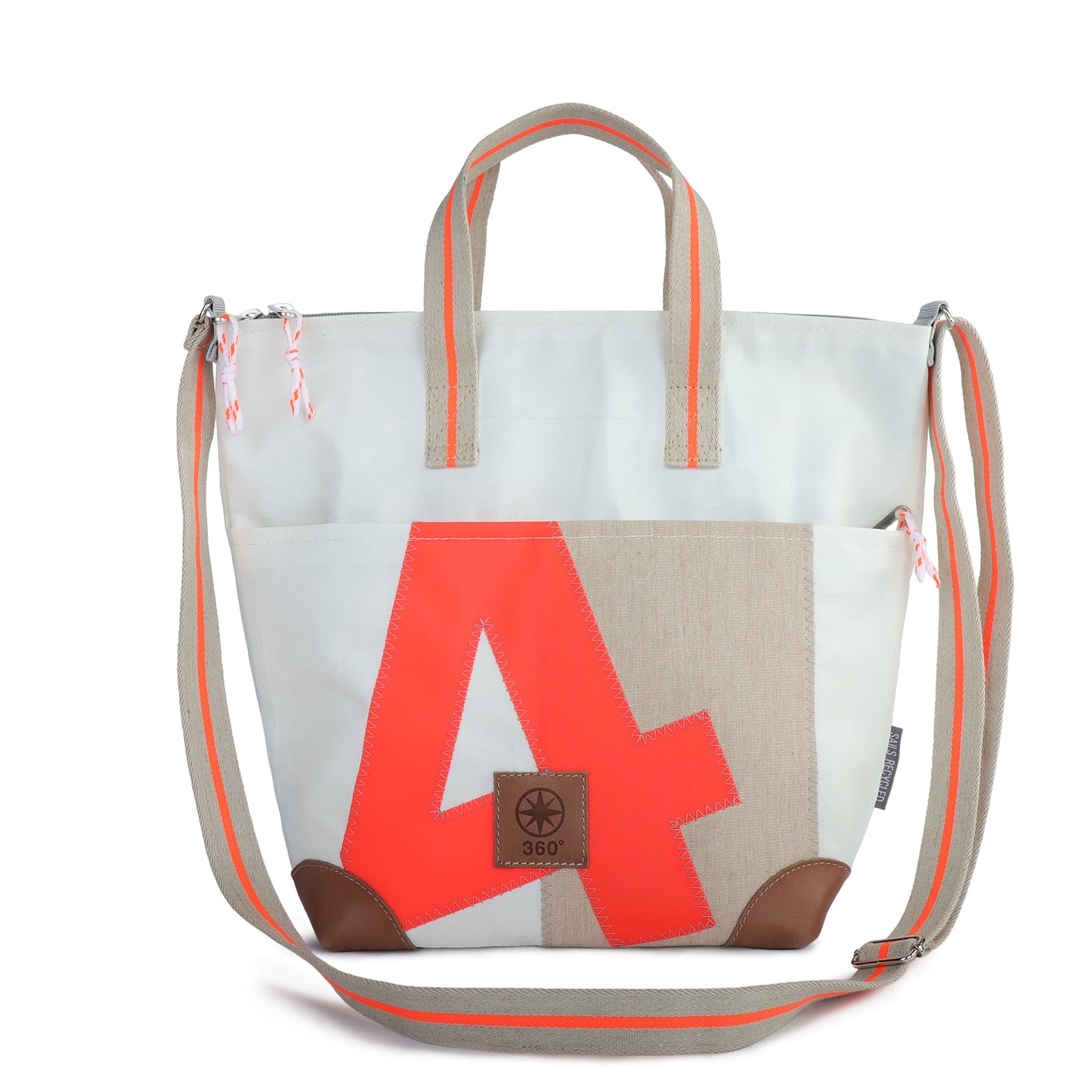 Handtasche 360 Grad "Deern Mini" / Segeltuch weiß beige / Motiv RESQ Zufallszahl orange