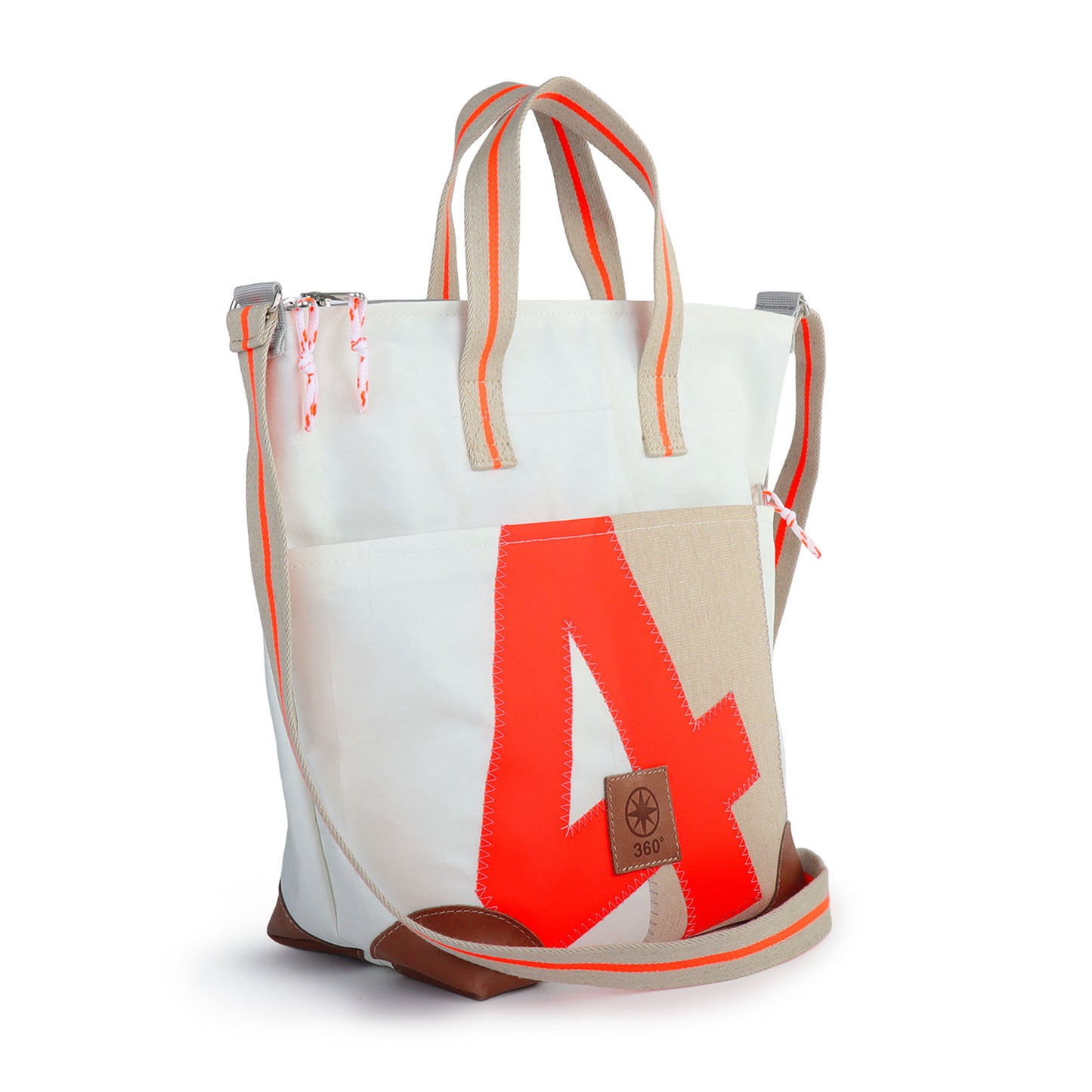 Handtasche 360 Grad "Deern Mini" / Segeltuch weiß beige / Motiv RESQ Zufallszahl orange