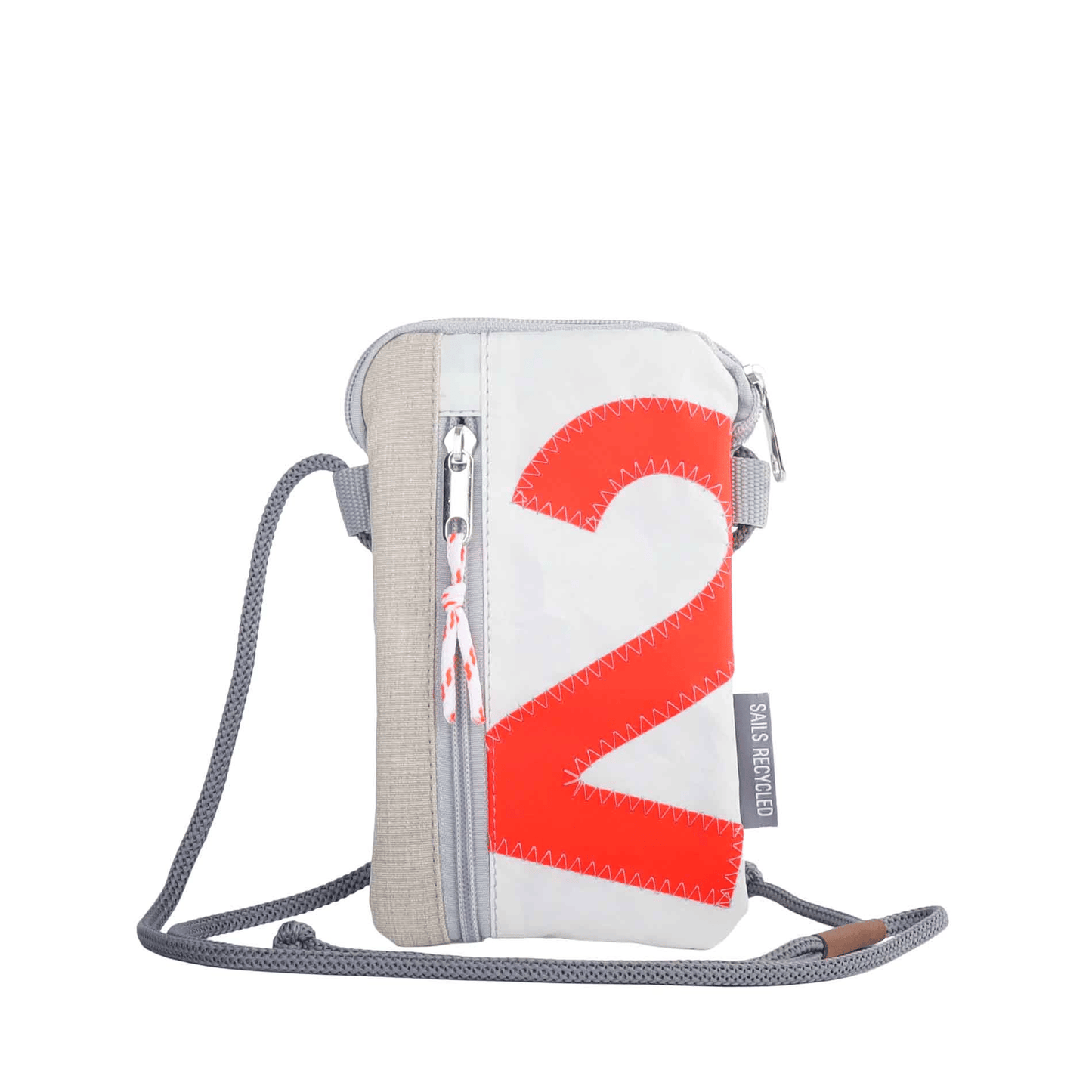 Handytasche 360 Grad "Nautik Lütt" / Segeltuch weiß beige / Motiv RESQ Zufallszahl orange