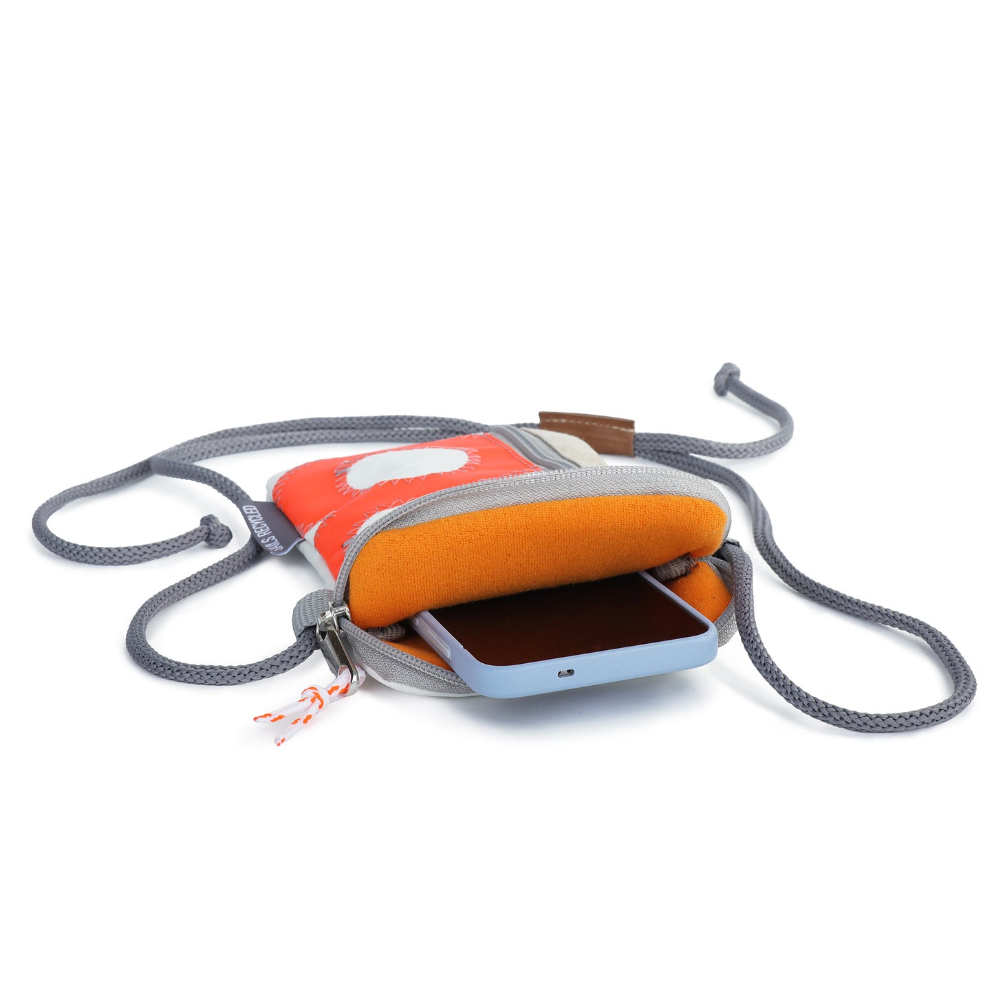 Handytasche 360 Grad "Nautik Lütt" / Segeltuch weiß beige / Motiv RESQ Zufallszahl orange