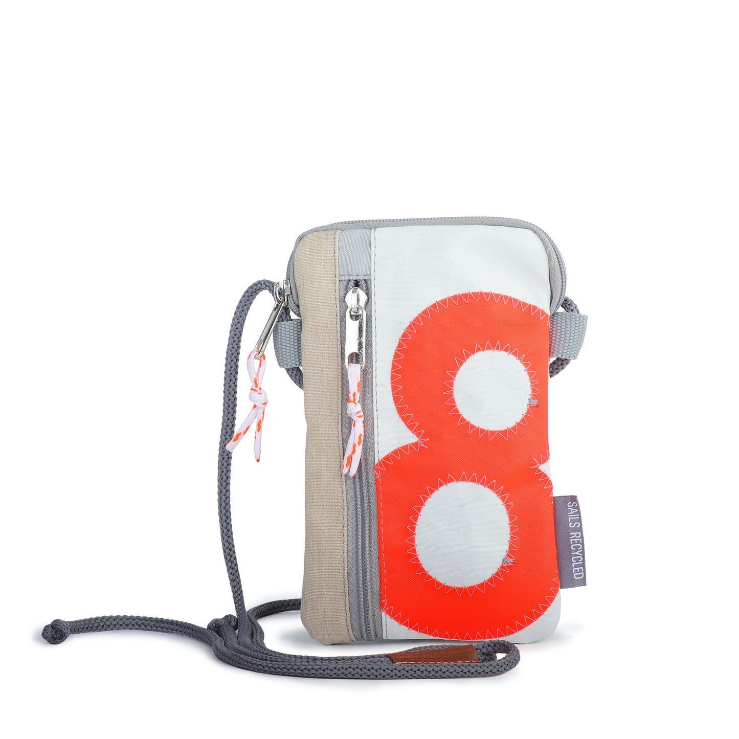 Handytasche 360 Grad "Nautik Lütt" / Segeltuch weiß beige / Motiv RESQ Zufallszahl orange
