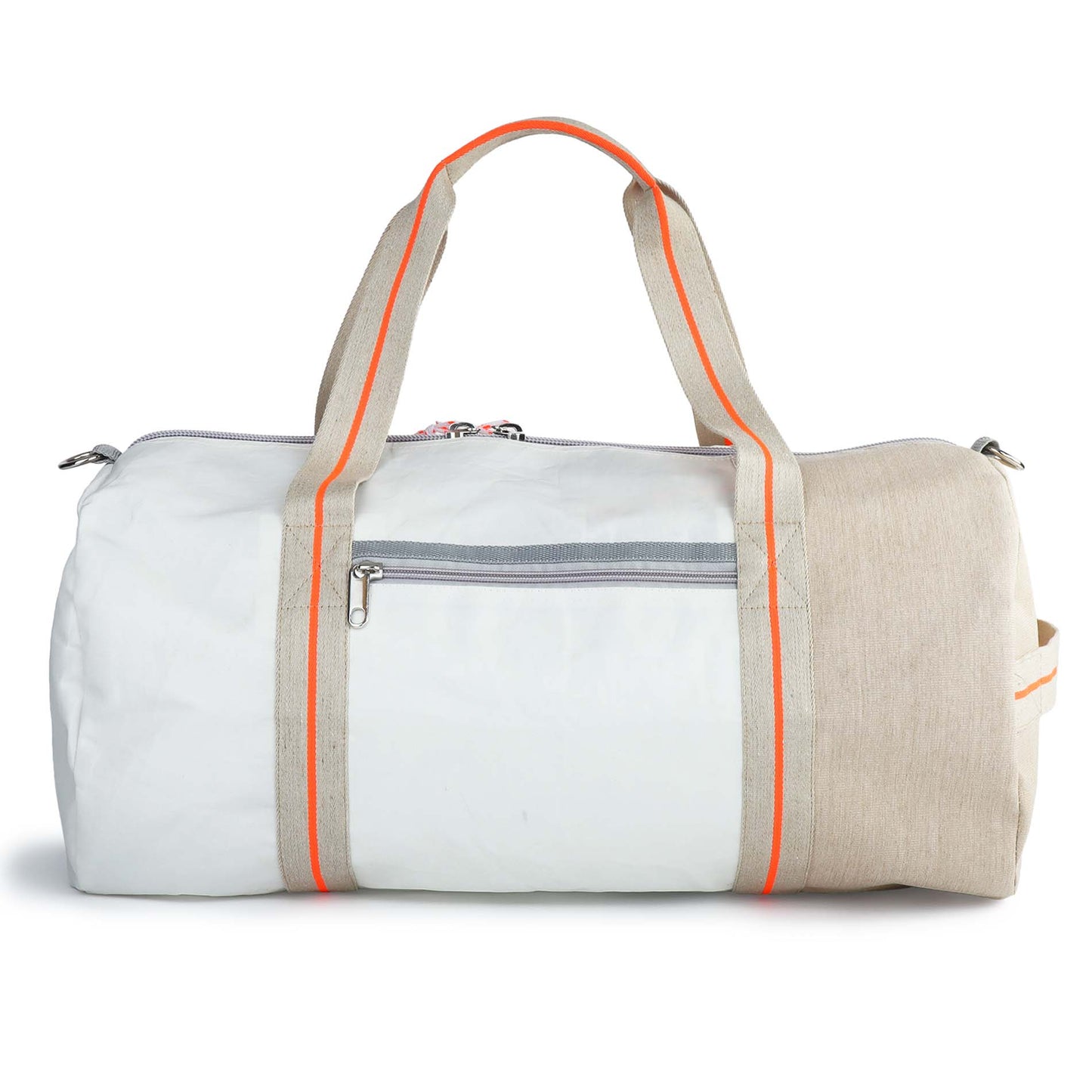 Sporttasche 360 Grad "Pirat" / Segeltuch weiß beige / Motiv RESQ Zufallszahl orange